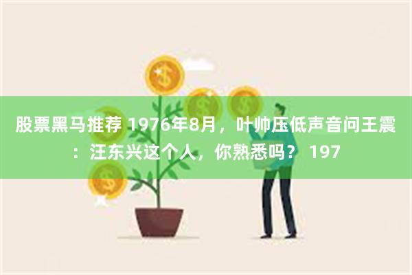 股票黑马推荐 1976年8月，叶帅压低声音问王震：汪东兴这个人，你熟悉吗？ 197